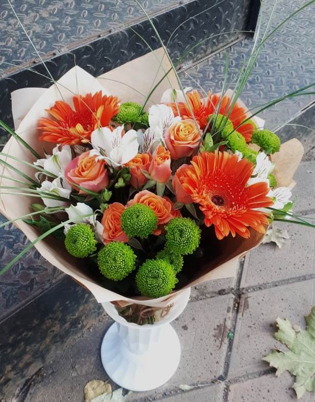 Букет цветов из: Герберы, Хризантемы, Альстромерии и Розы в Первомайском Оренбургский район