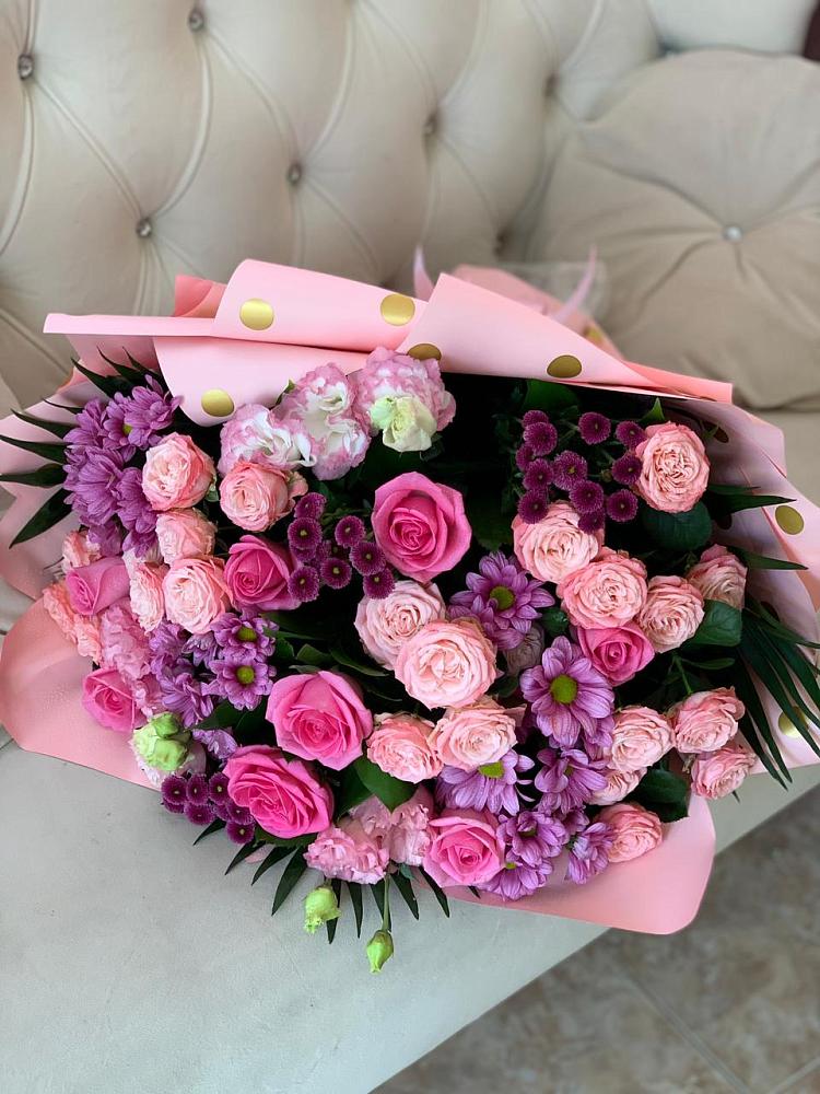 Букет цветов из: Хризантемы, Розы и Лизиантусы в Первомайском Оренбургский район