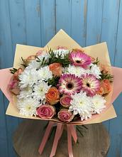 Букет цветов из:  Розы, Герберы и Хризантемы в Первомайском Оренбургский район