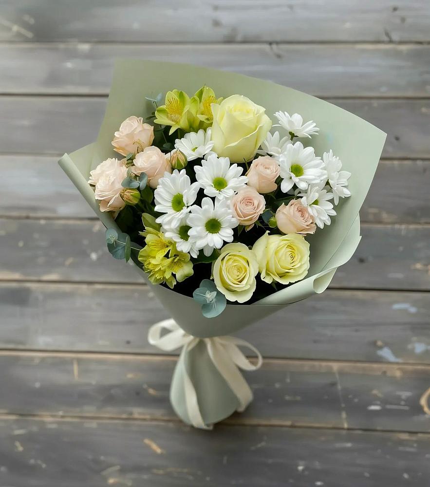 Букет цветов из: Альстромерии, Розы и Хризантемы в Первомайском Оренбургский район