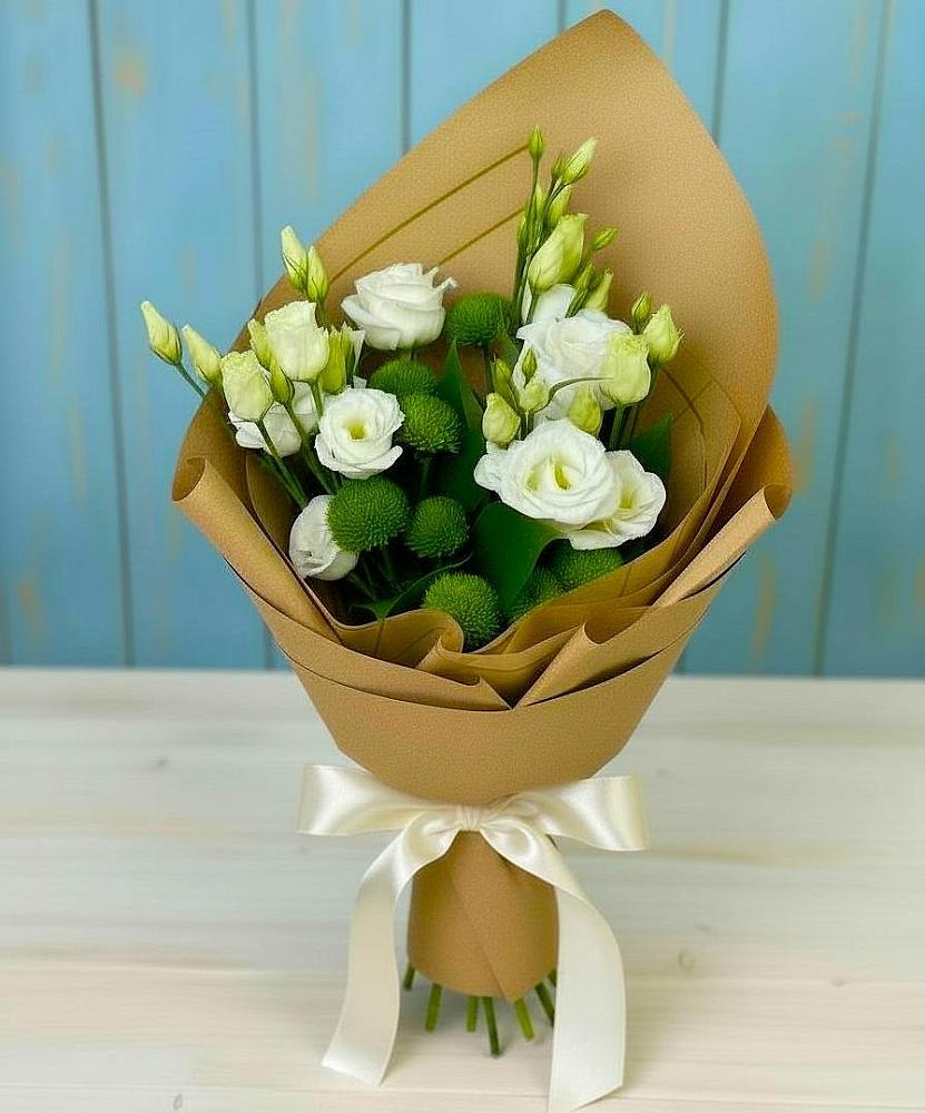 Букет цветов из: Хризантемы и Лизиантусы в Первомайском Оренбургский район