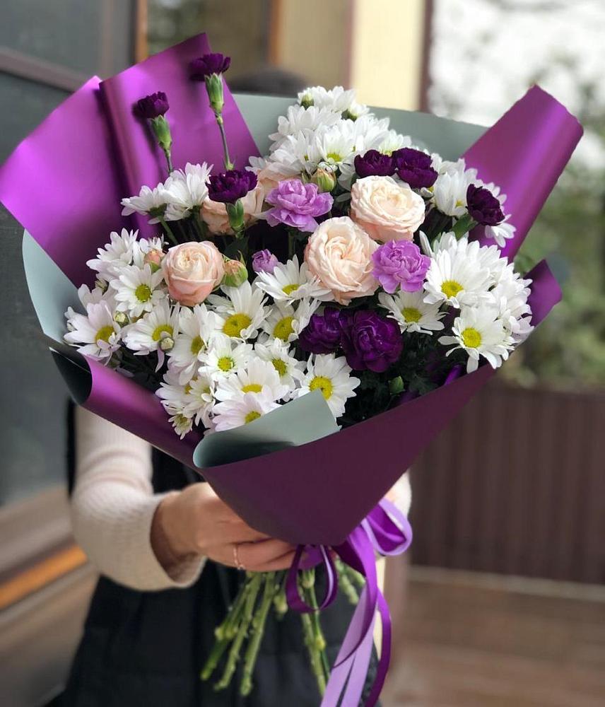 Букет цветов из: Хризантемы, Гвоздики и Розы в Первомайском Оренбургский район