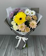 Букет цветов из:  Розы, Герберы и Хризантемы в Первомайском Оренбургский район