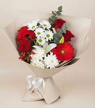 Букет цветов из:  Розы, Хризантемы, Герберы и Лилии в Первомайском Оренбургский район