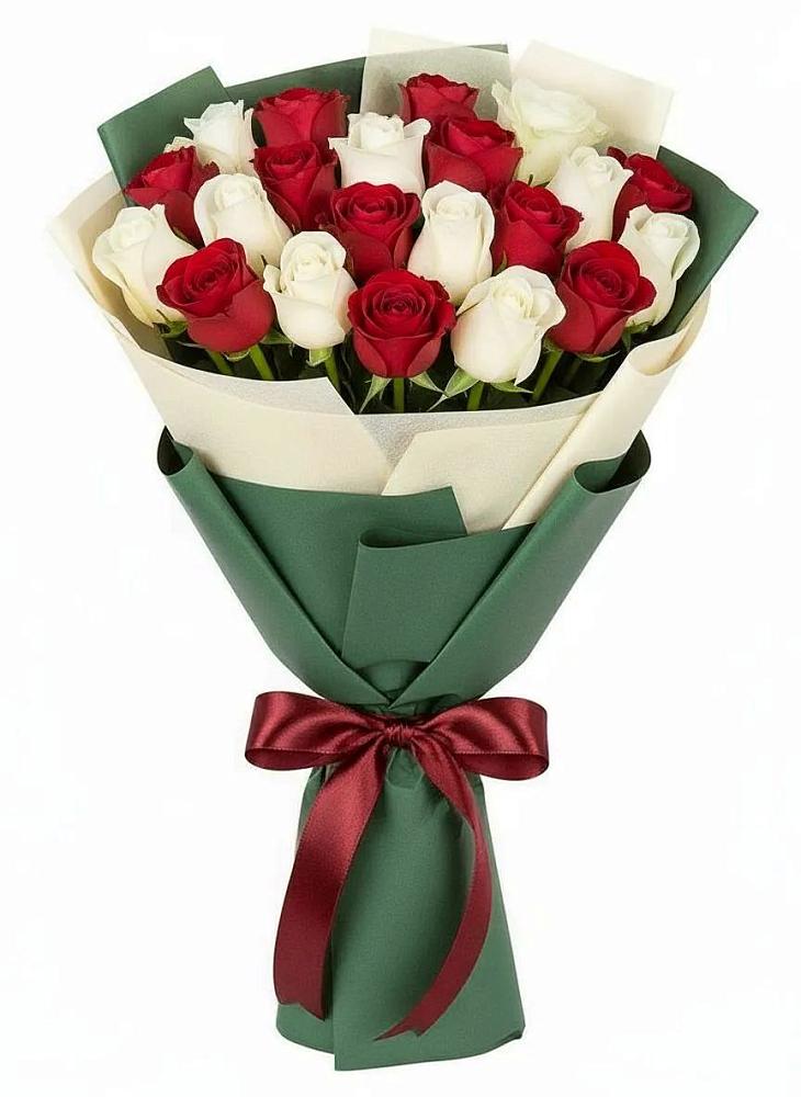 Букет Микс из красных и белых роз в Первомайском Оренбургский район