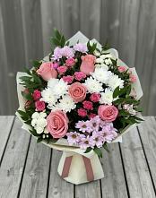Букет цветов из:  Альстромерии, Гвоздики, Розы и Хризантемы в Первомайском Оренбургский район