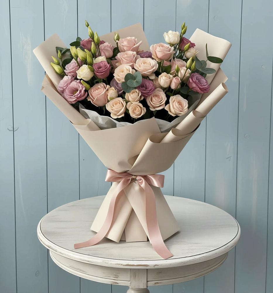 Букет цветов из: Розы и Лизиантусы в Первомайском Оренбургский район