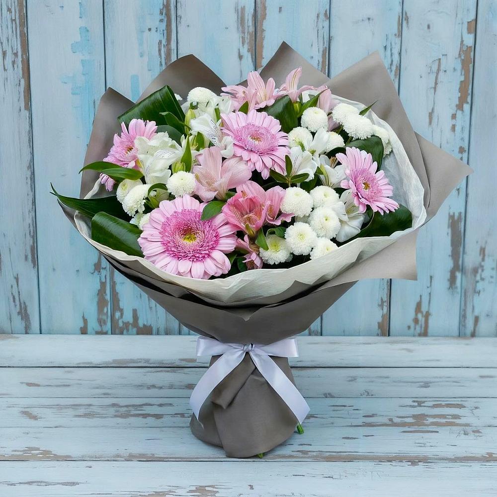 Букет цветов из: Герберы, Альстромерии и Хризантемы в Первомайском Оренбургский район