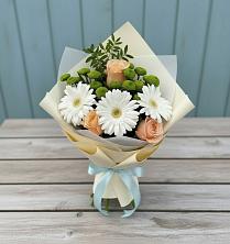 Букет цветов из:  Герберы, Розы и Хризантемы в Первомайском Оренбургский район